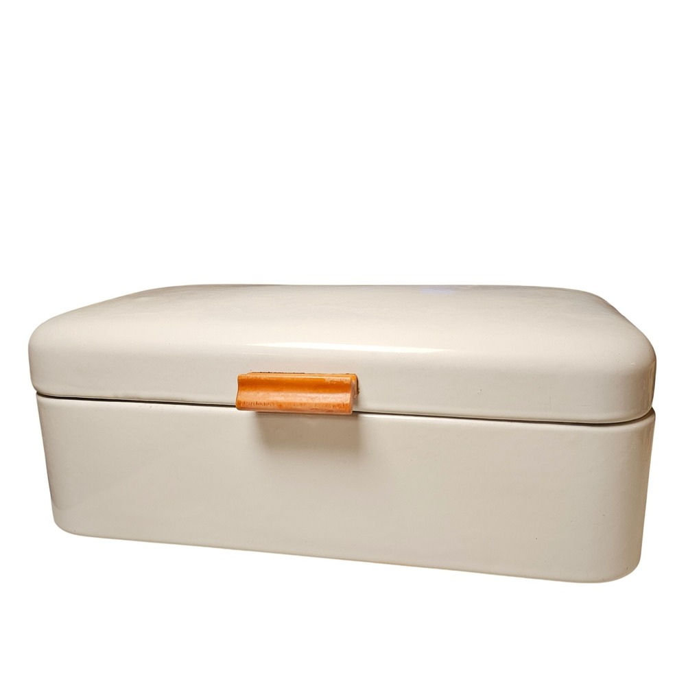 Vintage BW Germany Enamel Metal Bread Box Cream Storage Farmhouse Cottage MCM